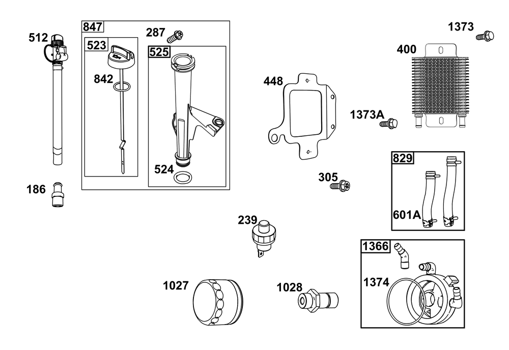 Lubrication Group Diagram and Parts List for 44C877-0001-B5 400000 - 699999 Briggs and Stratton Engine